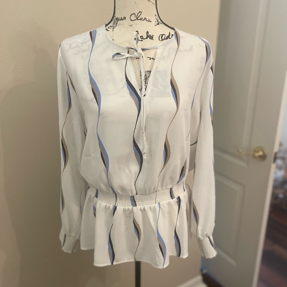 Elegant White and Blue Women's Top